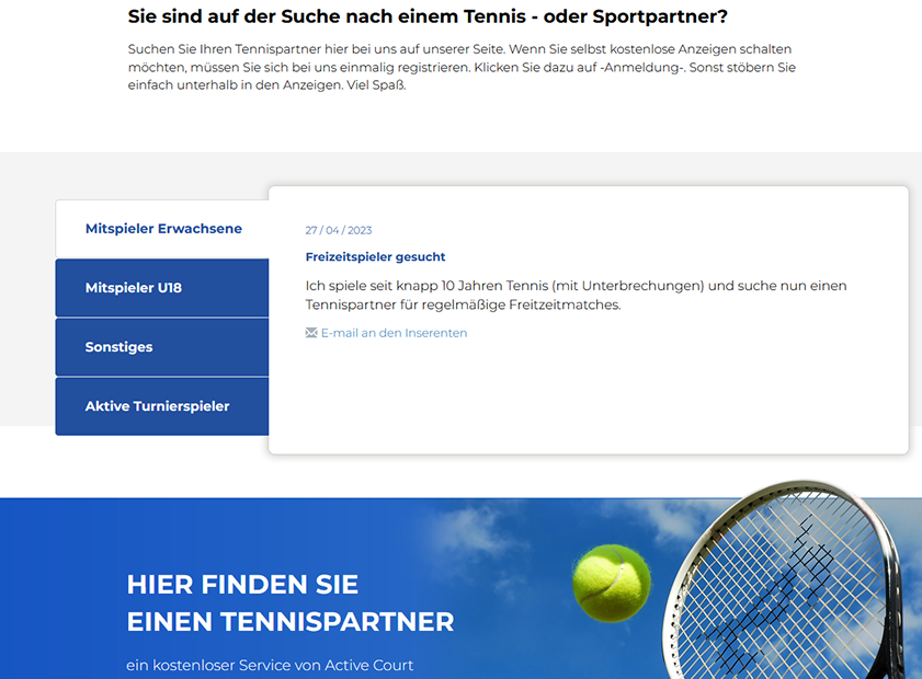 Spielerbörse und Anzeigenmarkt